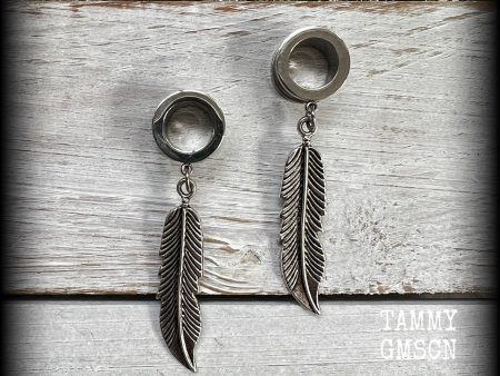 Feather tunnel earrings-Boho tunnels Supply