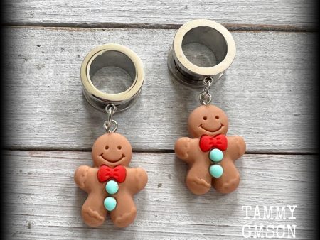 Gingerbread man tunnels-Christmas tunnel earrings For Sale