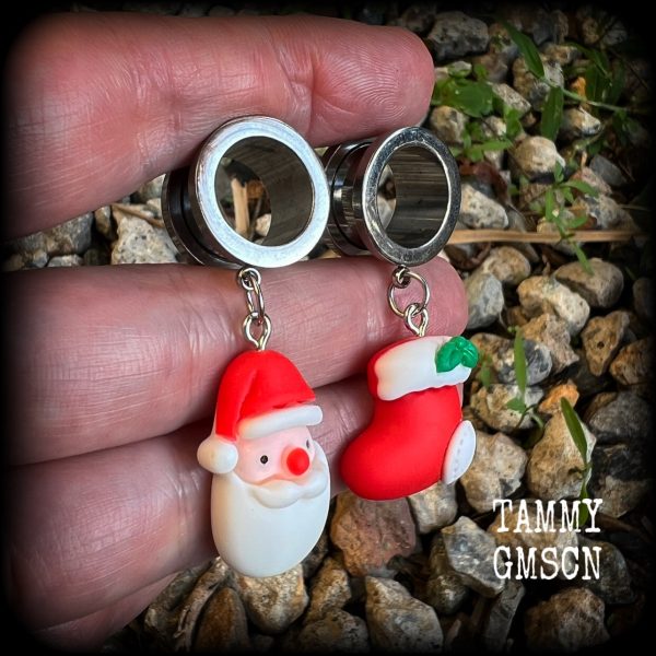 Santa Claus tunnels-Christmas tunnel earrings For Discount