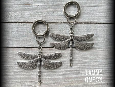 Damselfly earrings-Dragonfly snap ring earrings Supply