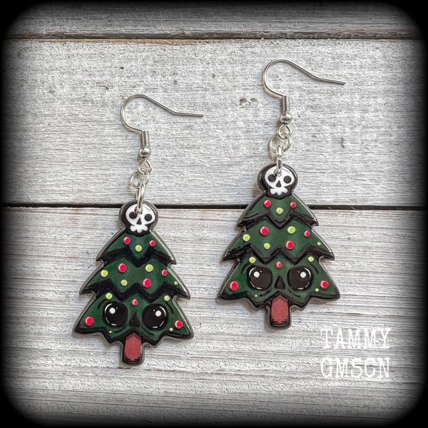 Gothic christmas tree earrings-Yule earrings Online