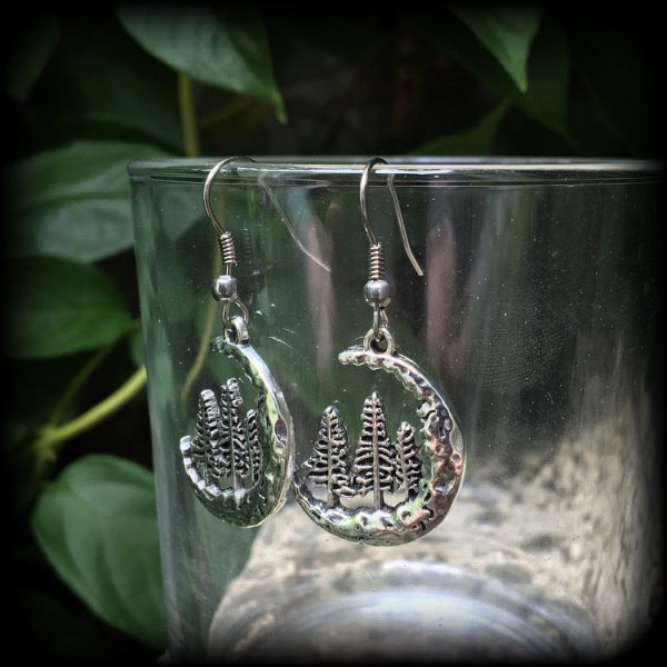 Fir tree and crescent moon earrings Online