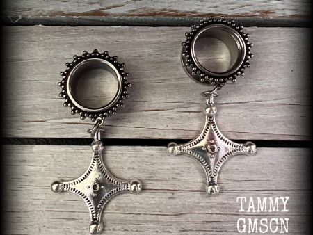 Tuareg cross tunnel earrings-Ethnic cross jewelry Sale