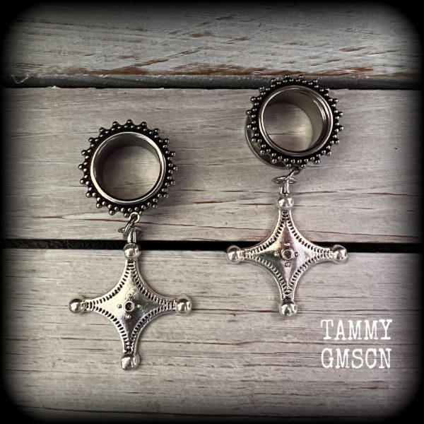 Tuareg cross tunnel earrings-Ethnic cross jewelry Sale