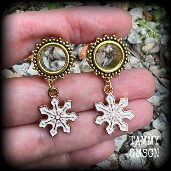 Snowflake tunnel earrings-Christmas earrings For Cheap