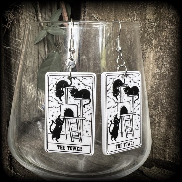 The Cat Tower tarot card earrings For Discount