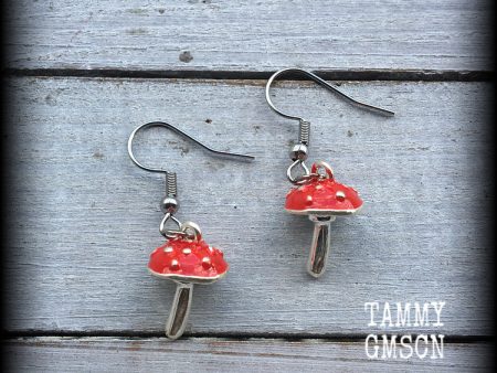 Red enamel mushroom earrings Sale