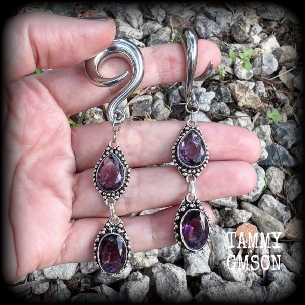 Amethyst gauged earrings-Gemstone gauges Sale