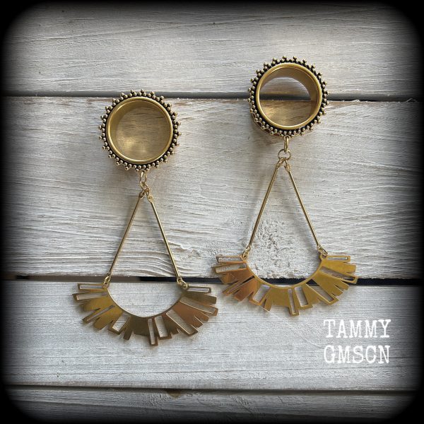 Ishtar tunnel earrings-Tribal tunnel dangles on Sale