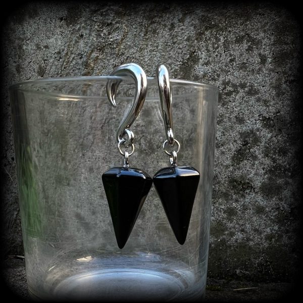 Black obsidian gauged earrings-Gemstone gauges For Discount