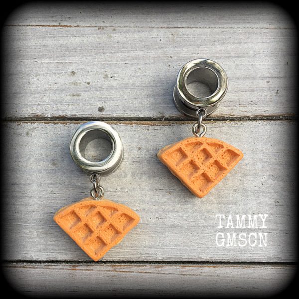 Waffle tunnel earrings-Novelty waffles ear gauges For Discount