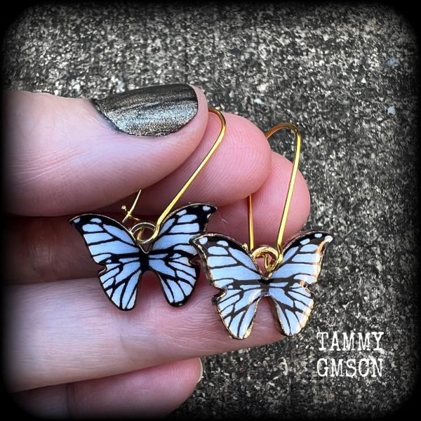 Antique gold blue butterfly earrings Fashion