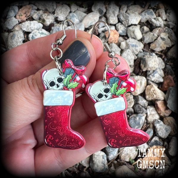 Gothic Santa stocking earrings-Christmas earrings Supply