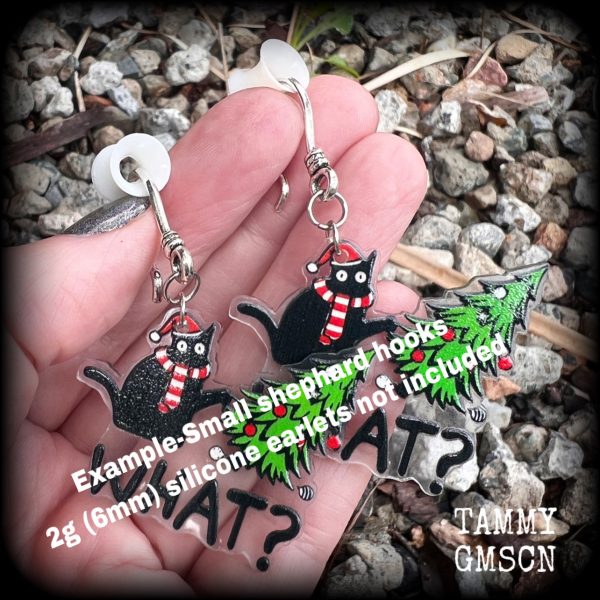 Black cat christmas tree earrings-Yule earrings Hot on Sale