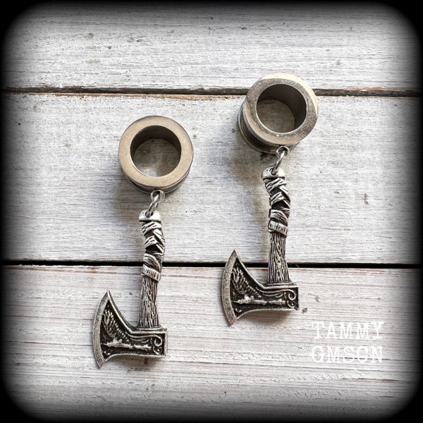 Viking axe tunnel earrings-Viking jewelry Cheap