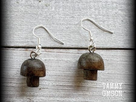 Wood mushroom earrings Cheap