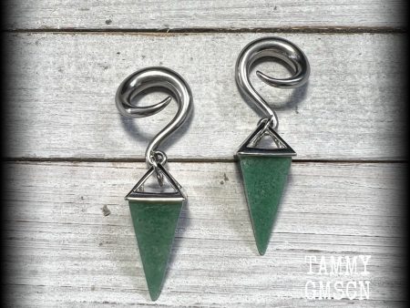 Aventurine gemstone gauged earrings-Gemstone ear hangers Discount