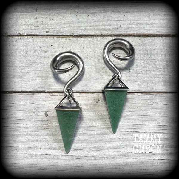 Aventurine gemstone gauged earrings-Gemstone ear hangers Discount