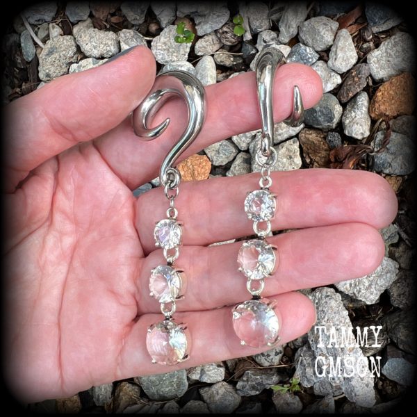 White topaz gauged earrings-Gemstone gauges Online