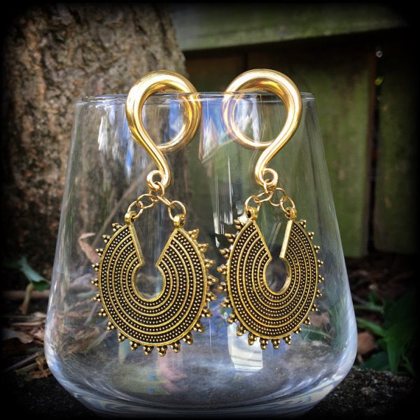 Antique gold Ishtar disc gauged earrings Sale