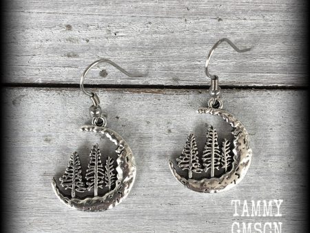 Fir tree and crescent moon earrings Online