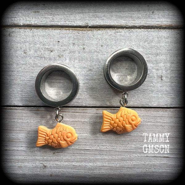 Taiyaki-Red bean fish tunnel earrings on Sale