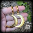 Antique gold crescent moon gauged hoop earrings on Sale