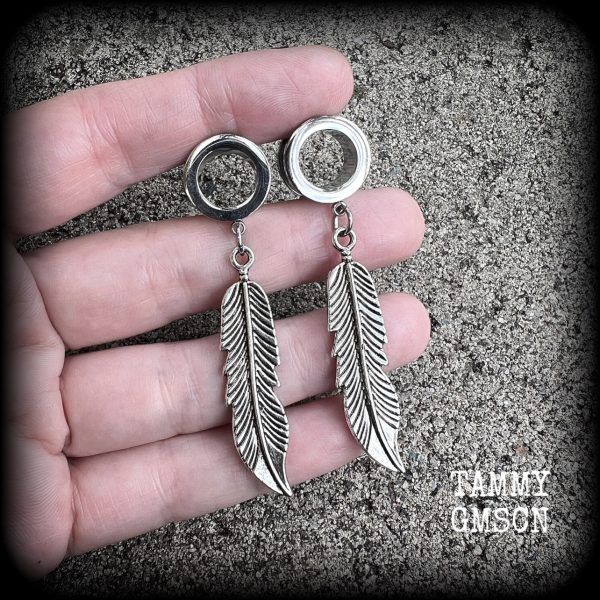 Feather tunnel earrings-Boho tunnels Supply