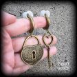 Antique bronze padlock and key hoop earrings-Tunnel hoops on Sale