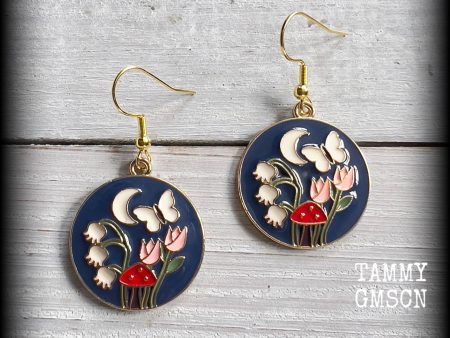 Antique gold toadstool and tulip earrings Discount