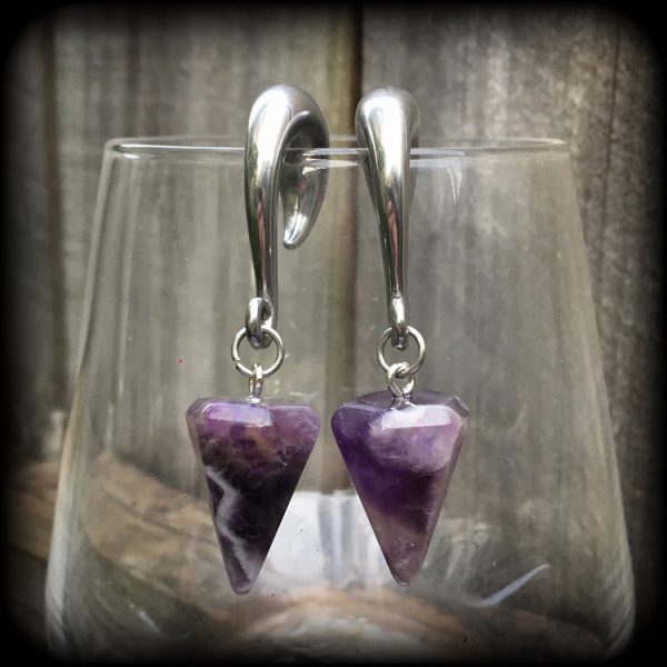 Amethyst gauged earrings Discount