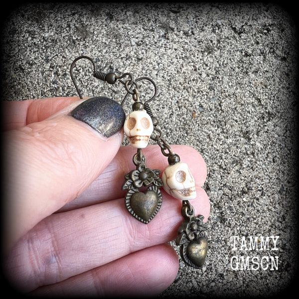 Sacred heart and skull earrings-Erzulie earrings For Discount