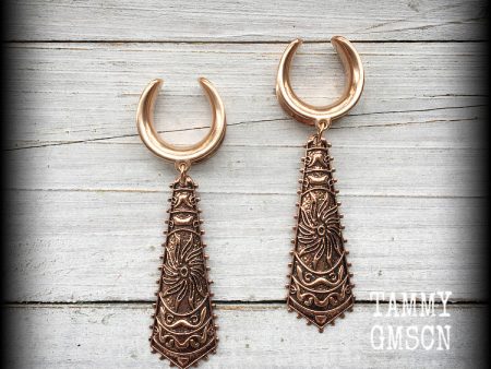 Sun goddess gauged earrings-Ishtar ear hangers For Sale