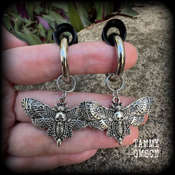 Deaths head moth gauged hoop earrings Online Hot Sale