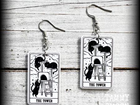 The Cat Tower tarot card earrings For Discount