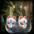 White kitsune gauged earrings-Wood earrings Supply