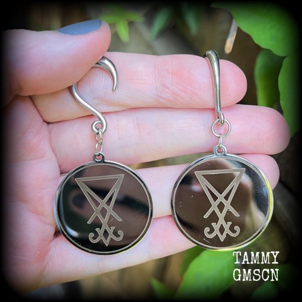 Stainless steel Sigil of Lucifer gauged earrings Sale