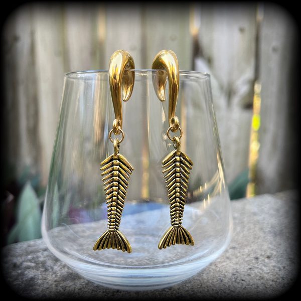 Skeletal mermaid tail gauged earrings Discount