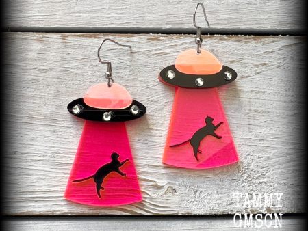 Cat UFO earrings-Alien abduction earrings Cheap