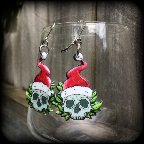 Santa claus skull earrings-Christmas earrings Online Sale