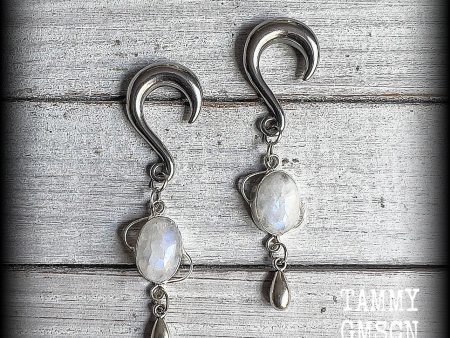 Rainbow moonstone gauged earrings-Gemstone ear weights Online Sale