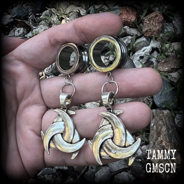 Triple horn tunnel earrings-Viking jewelry For Sale