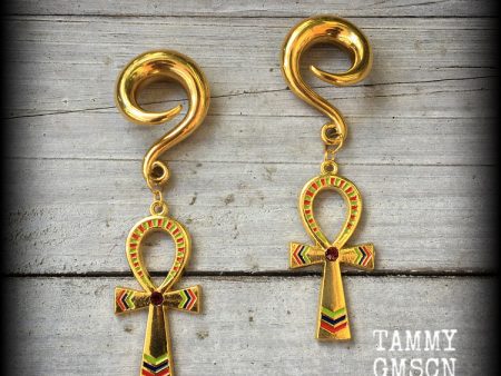 Ankh gauged earrings-Egyptian ear gauges For Sale