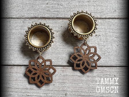 Wood mandala tunnel dangles-Boho gauges Online now