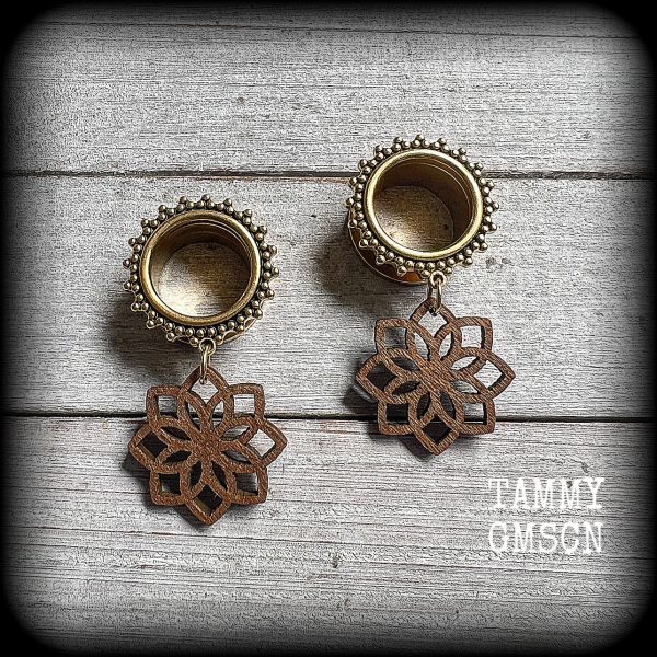 Wood mandala tunnel dangles-Boho gauges Online now