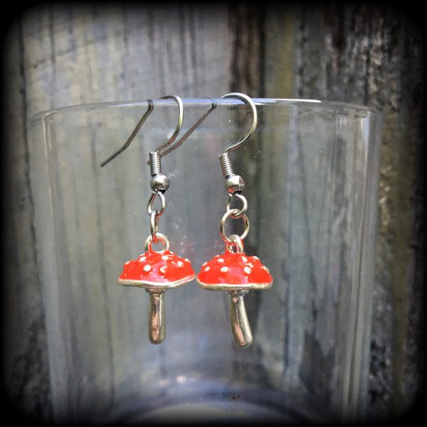 Red enamel mushroom earrings Sale