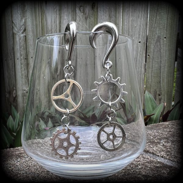 Cog earrings-Steampunk gauged earrings For Cheap