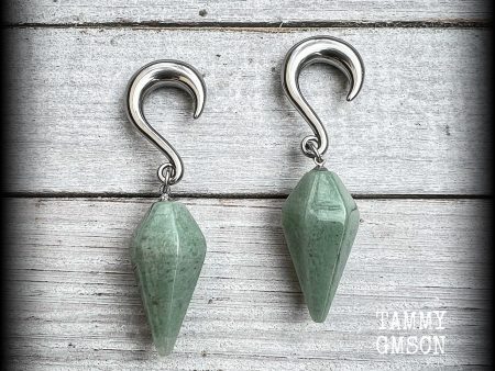 Aventurine gauged earrings-Gemstone ear wieghts on Sale