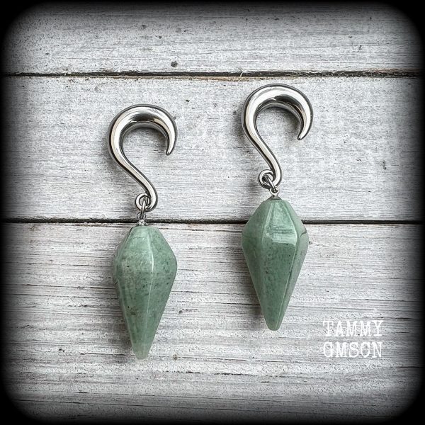 Aventurine gauged earrings-Gemstone ear wieghts on Sale