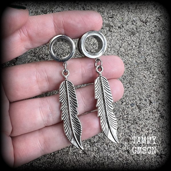 Feather tunnel earrings-Boho tunnels Supply